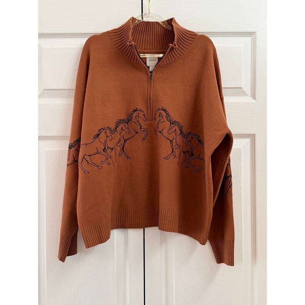 Anthropologie Maeve Montana Half Zip Horse Sweater Medium - Picture 4 of 6